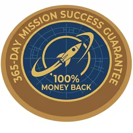 365 day money back guarantee seal representing customer satisfaction policy and refund protection